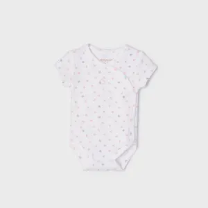 1707 Mayoral Girls Onepiece snap Bodysuit, Eco-Friendly, Pink/Grey Stars