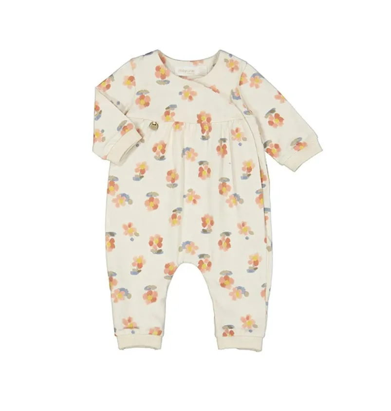 1753 Infant Girls Cotton Kimono Snap Romper - Peach Floral