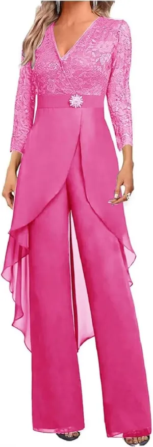 2 Pieces Lace Pant Suits for Women Dressy Summer Lace Mother of The Bride Pantsuits for Wedding Guest 2025