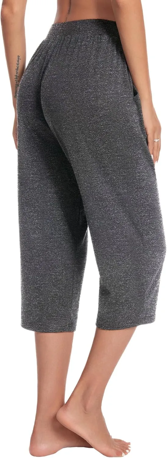 3 Pack Capri Pants for Women Loose Lounge Cropped Sweatpants Joggers Yoga Casual Workout Pants with Pockets