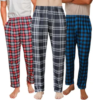 3 Pack Mens Pajama Pants Silk Satin Pj Plaid Loungewear with Pockets Sleep Bottoms Sleepwear Available In Big & Tall