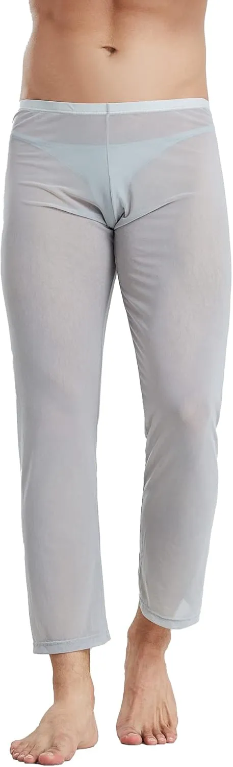 52hertz Men's Mesh See Through Pajama Pants Stretchy Nightwear Sleep Bottoms Lounge Pants