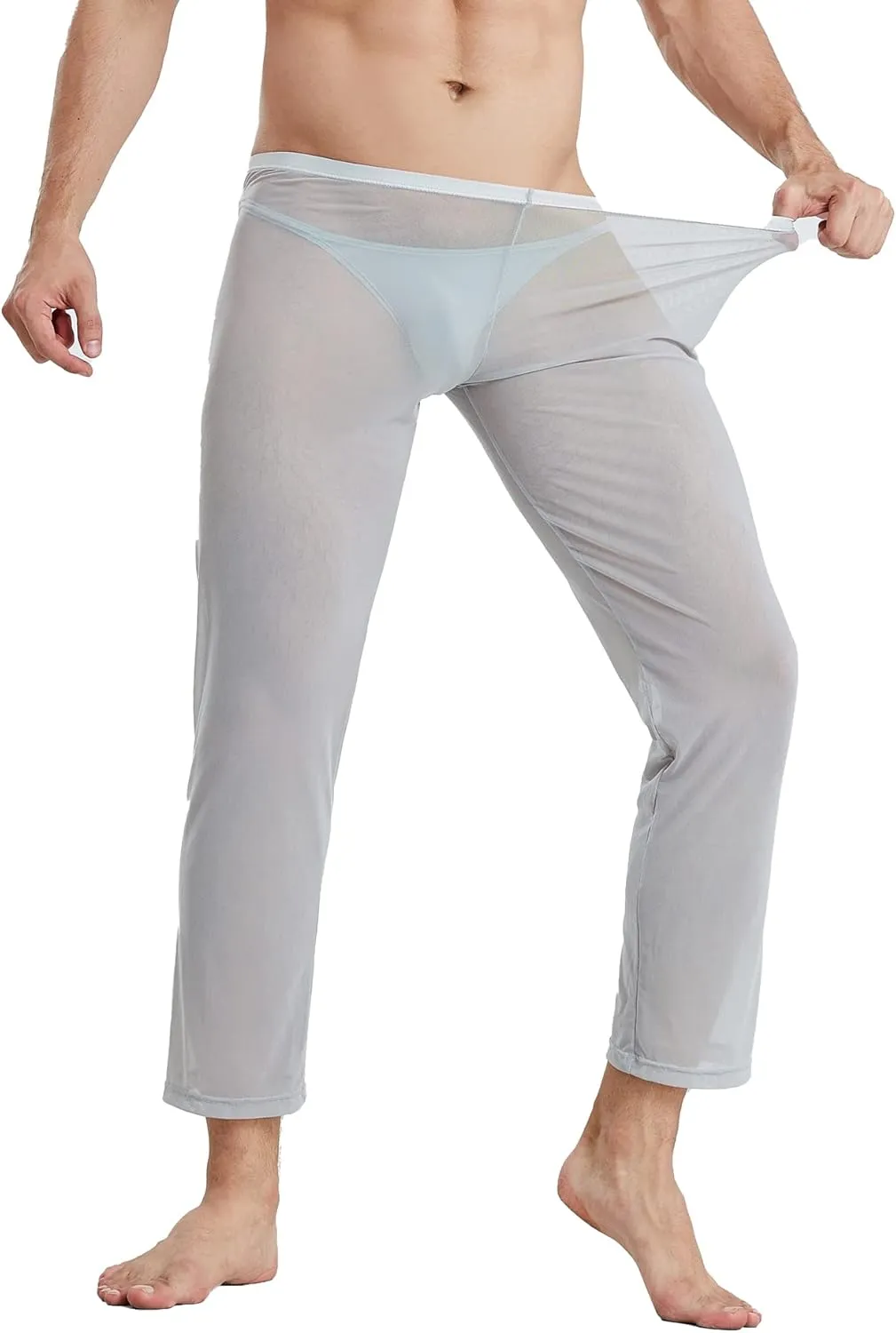 52hertz Men's Mesh See Through Pajama Pants Stretchy Nightwear Sleep Bottoms Lounge Pants