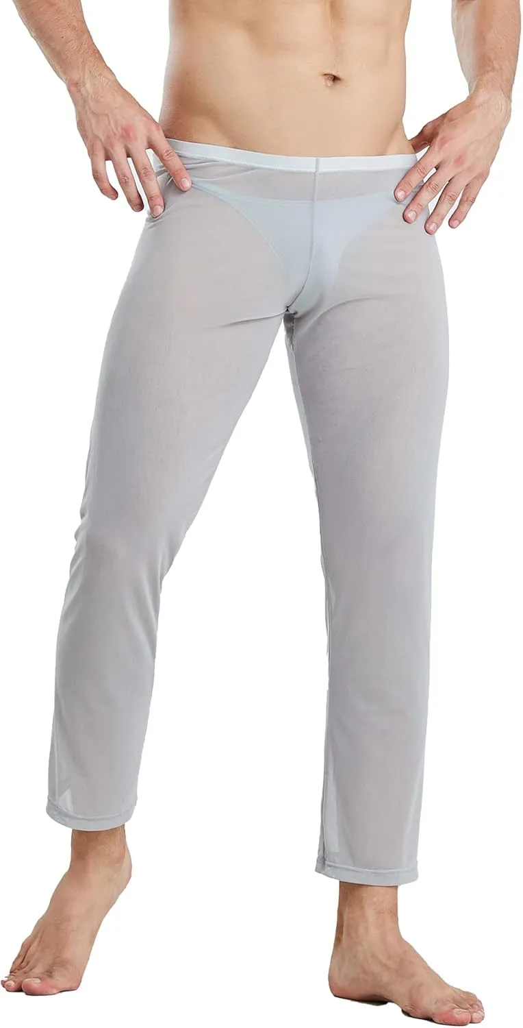 52hertz Men's Mesh See Through Pajama Pants Stretchy Nightwear Sleep Bottoms Lounge Pants