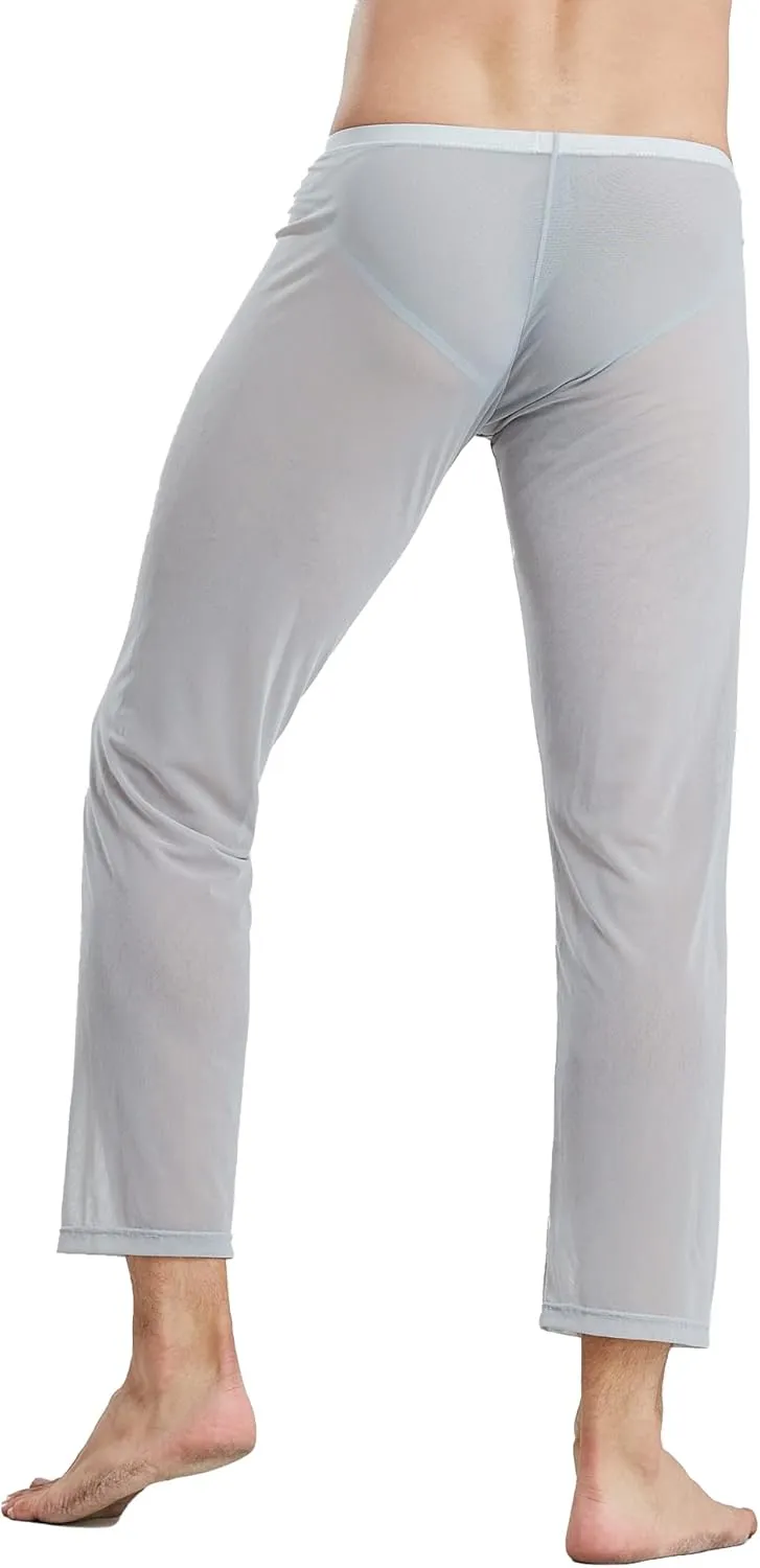 52hertz Men's Mesh See Through Pajama Pants Stretchy Nightwear Sleep Bottoms Lounge Pants