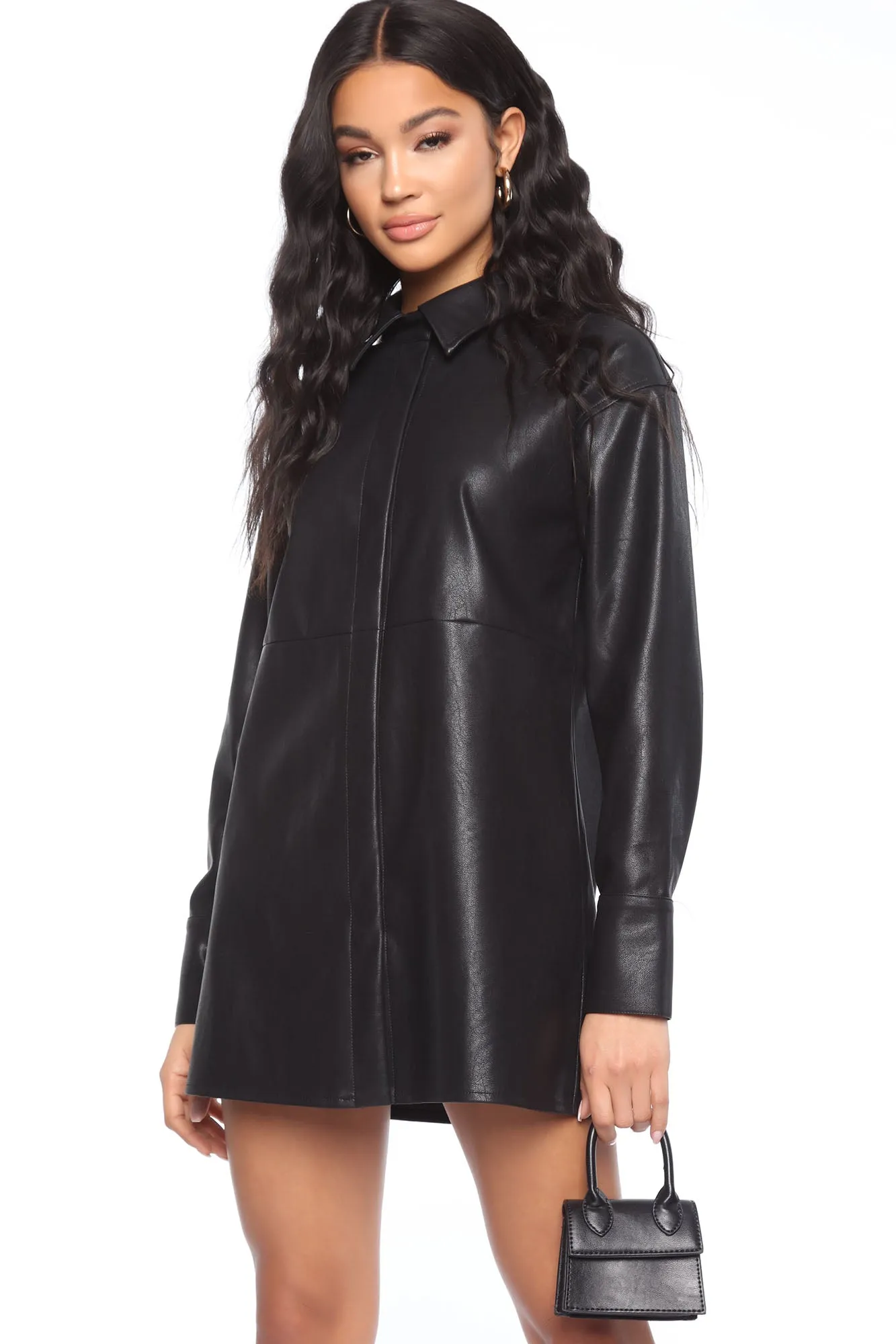 Adrianna Faux Leather Shift Dress - Black