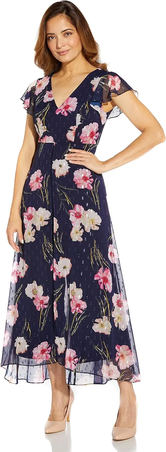 Adrianna Papell womens Floral Print Metallic Jumpsuit
