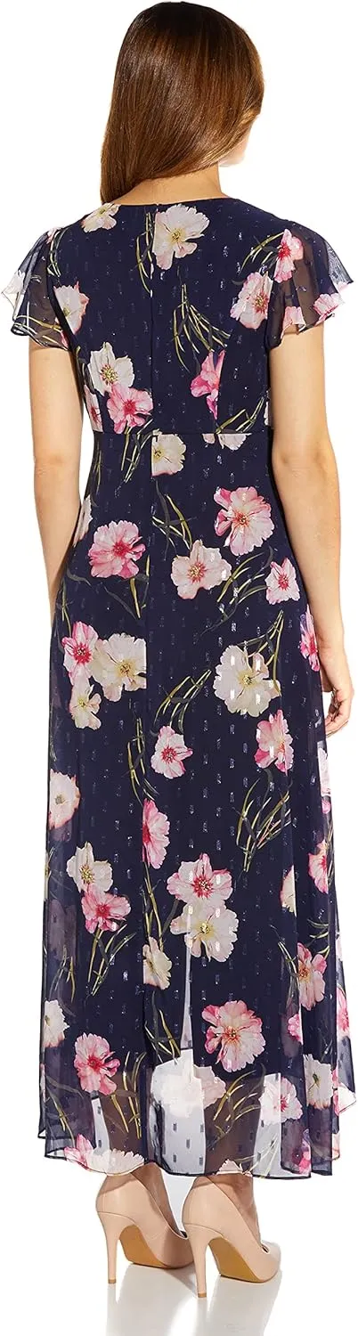 Adrianna Papell womens Floral Print Metallic Jumpsuit