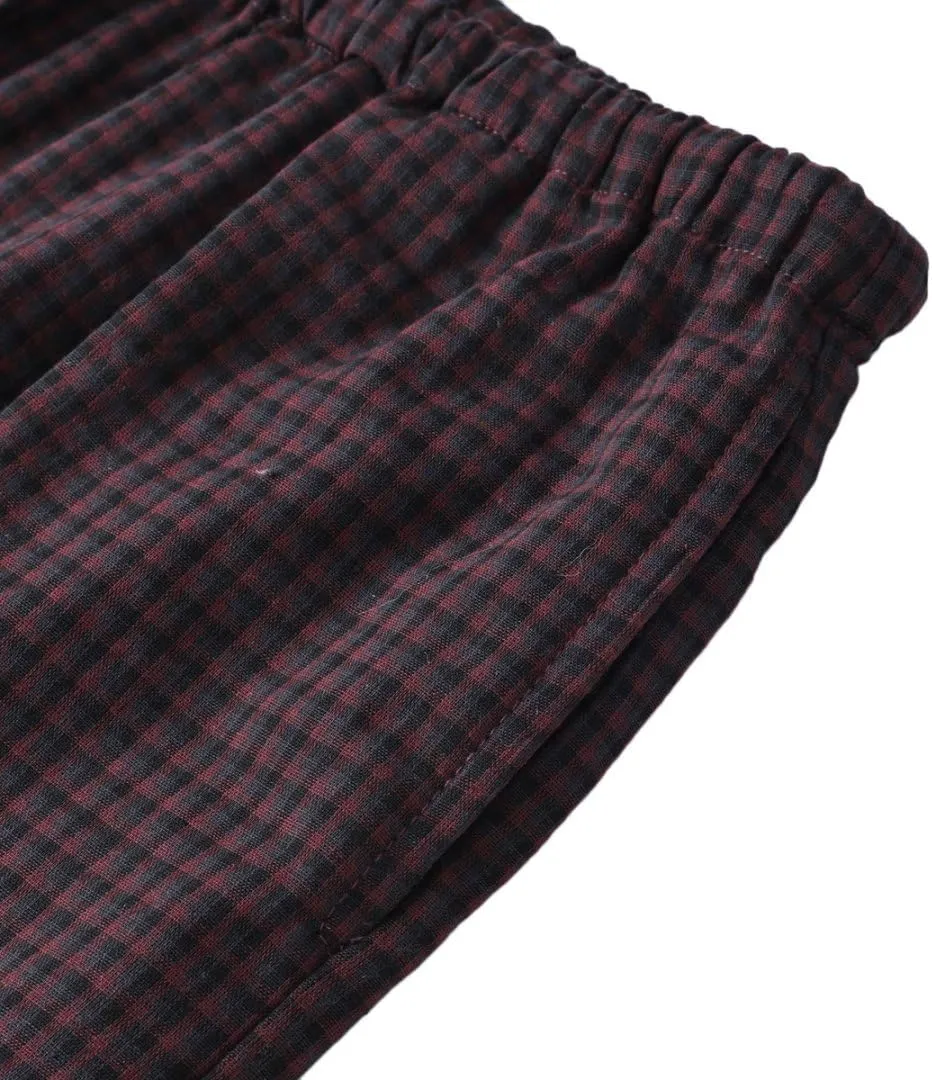 Amazhiyu Women's Cotton Gauze Plaid Elastic Casual Lounge Pants with Pockets