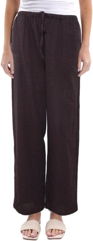 Amazhiyu Women's Cotton Gauze Plaid Elastic Casual Lounge Pants with Pockets