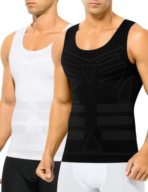 Arjen Kroos Men's Compression Tank Top 2 Pack Seamless Silky Body Shaper Slimming Undershirt