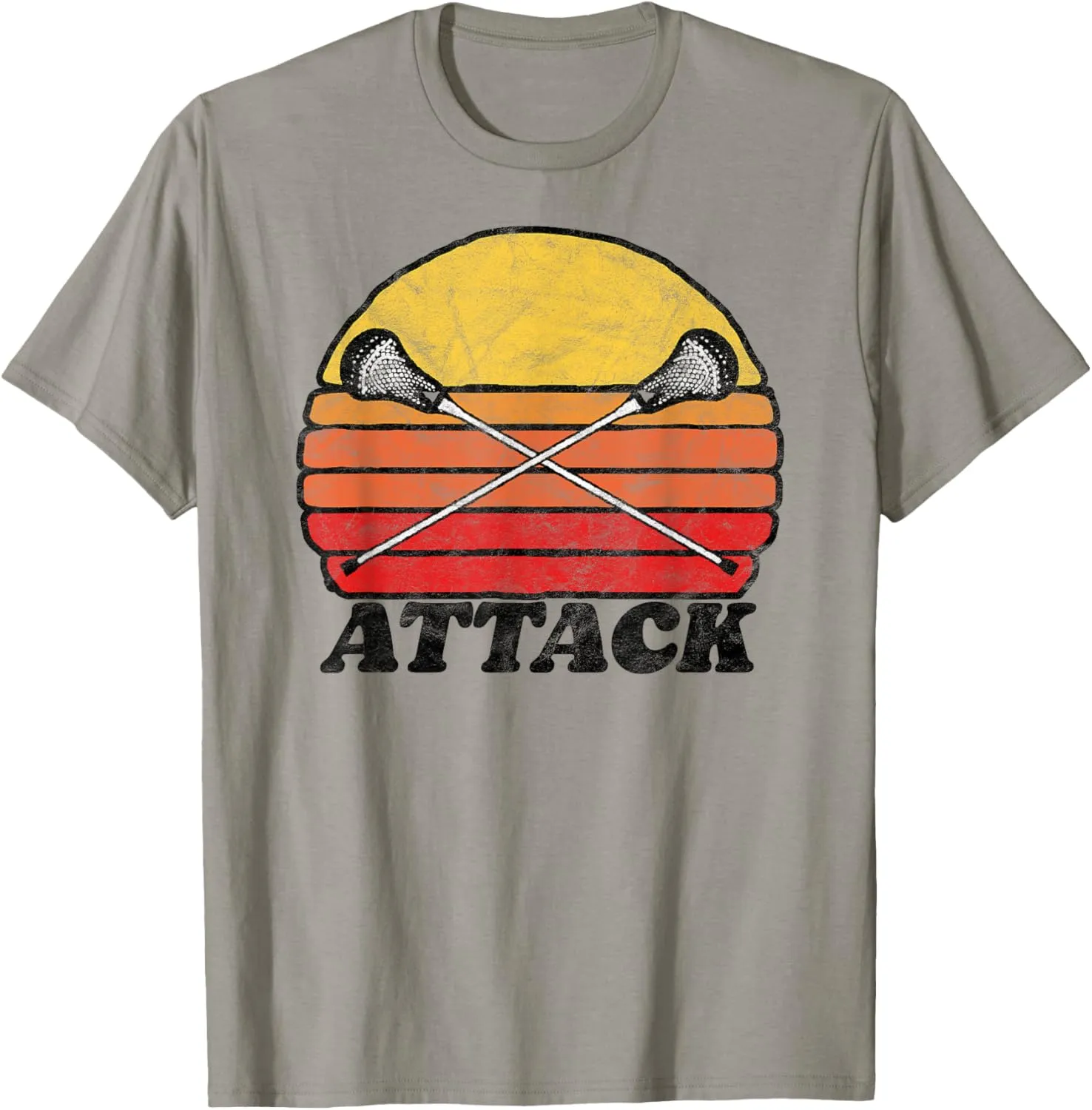 Attack Vintage X Crossed Lacrosse Sticks 80s Sunset Retro T-Shirt