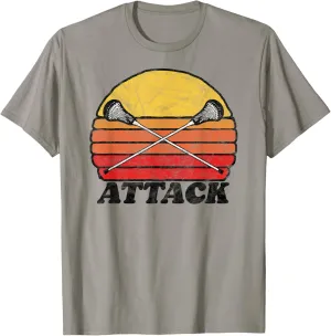 Attack Vintage X Crossed Lacrosse Sticks 80s Sunset Retro T-Shirt