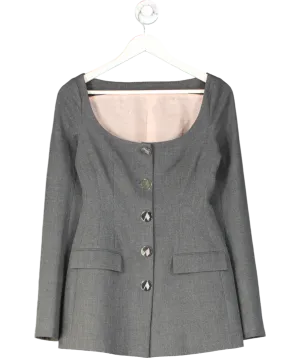 Attico Grey Marie Boat Neck Single Breasted Blazer UK 10