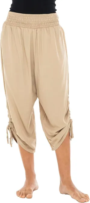 Back From Bali Womens Boho Wide Leg Loose Pants Cropped Rayon Summer Beach Pants Smocked Waist (S-4XL)