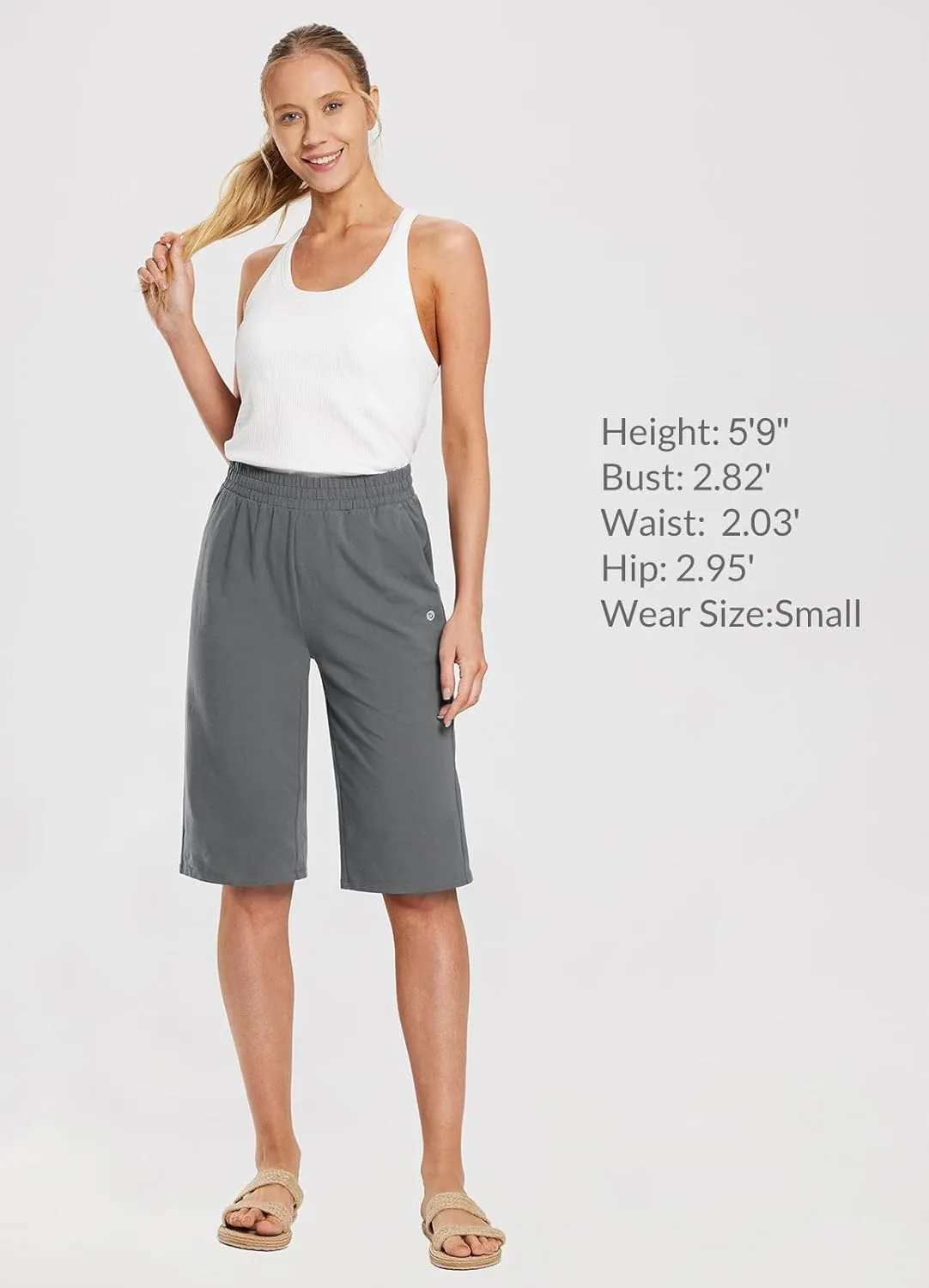 baleaf Women's 15"/17" Cotton Long Shorts Below The Knee with Pockets Drawstring Walking Bermuda Shorts Yoga Capri Pants