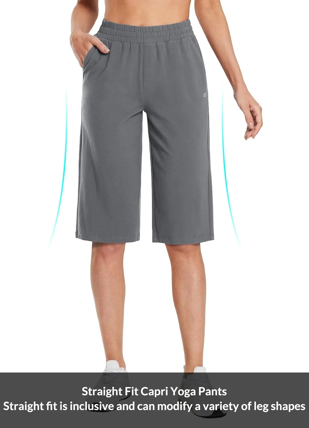 baleaf Women's 15"/17" Cotton Long Shorts Below The Knee with Pockets Drawstring Walking Bermuda Shorts Yoga Capri Pants