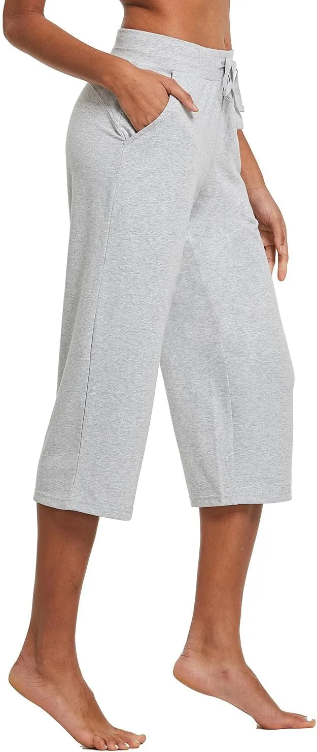 baleaf Women's Capris Yoga Cotton Wide Leg Casual Summer Capri Sweatpants Loose Lounge Workout Crop Pants Pockets