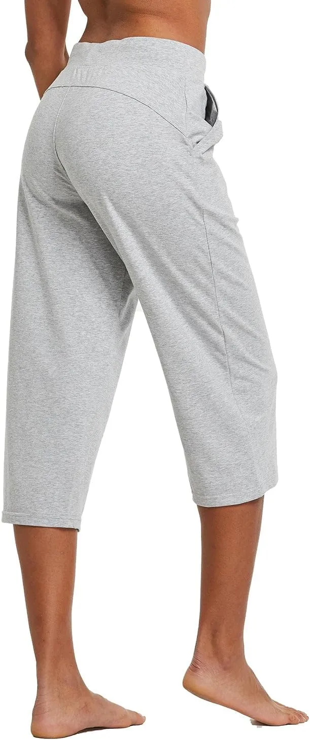 baleaf Women's Capris Yoga Cotton Wide Leg Casual Summer Capri Sweatpants Loose Lounge Workout Crop Pants Pockets