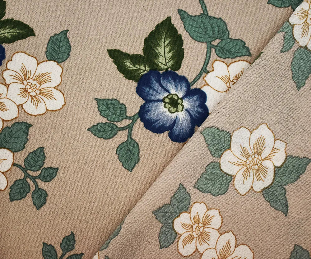 Beige-Blue-Multi Floral Printed Poly Pebble Crepe Georgette Woven Fabric