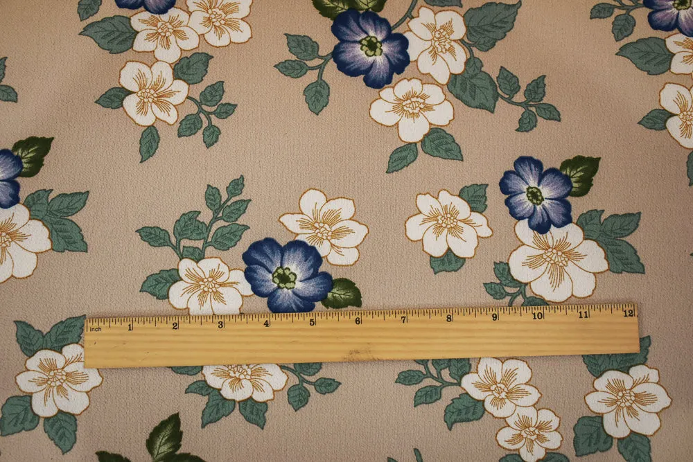 Beige-Blue-Multi Floral Printed Poly Pebble Crepe Georgette Woven Fabric