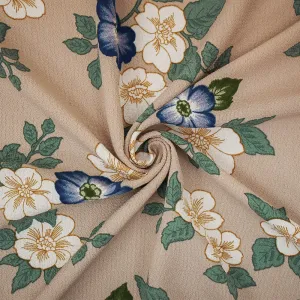 Beige-Blue-Multi Floral Printed Poly Pebble Crepe Georgette Woven Fabric