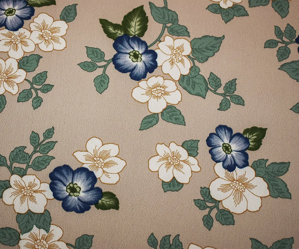 Beige-Blue-Multi Floral Printed Poly Pebble Crepe Georgette Woven Fabric