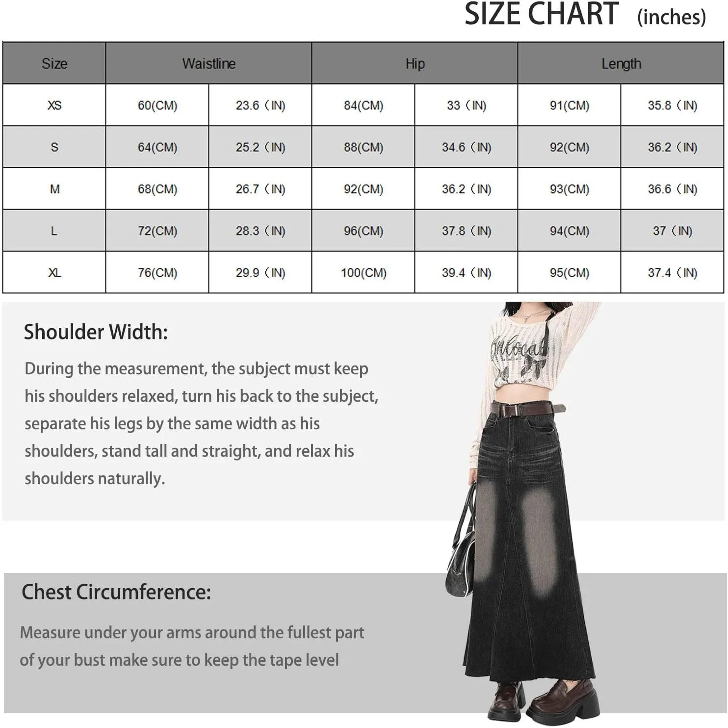 Black Gray Retro high Waisted Denim Skirt with Frayed Edges and Split A-line mid Length Skirt