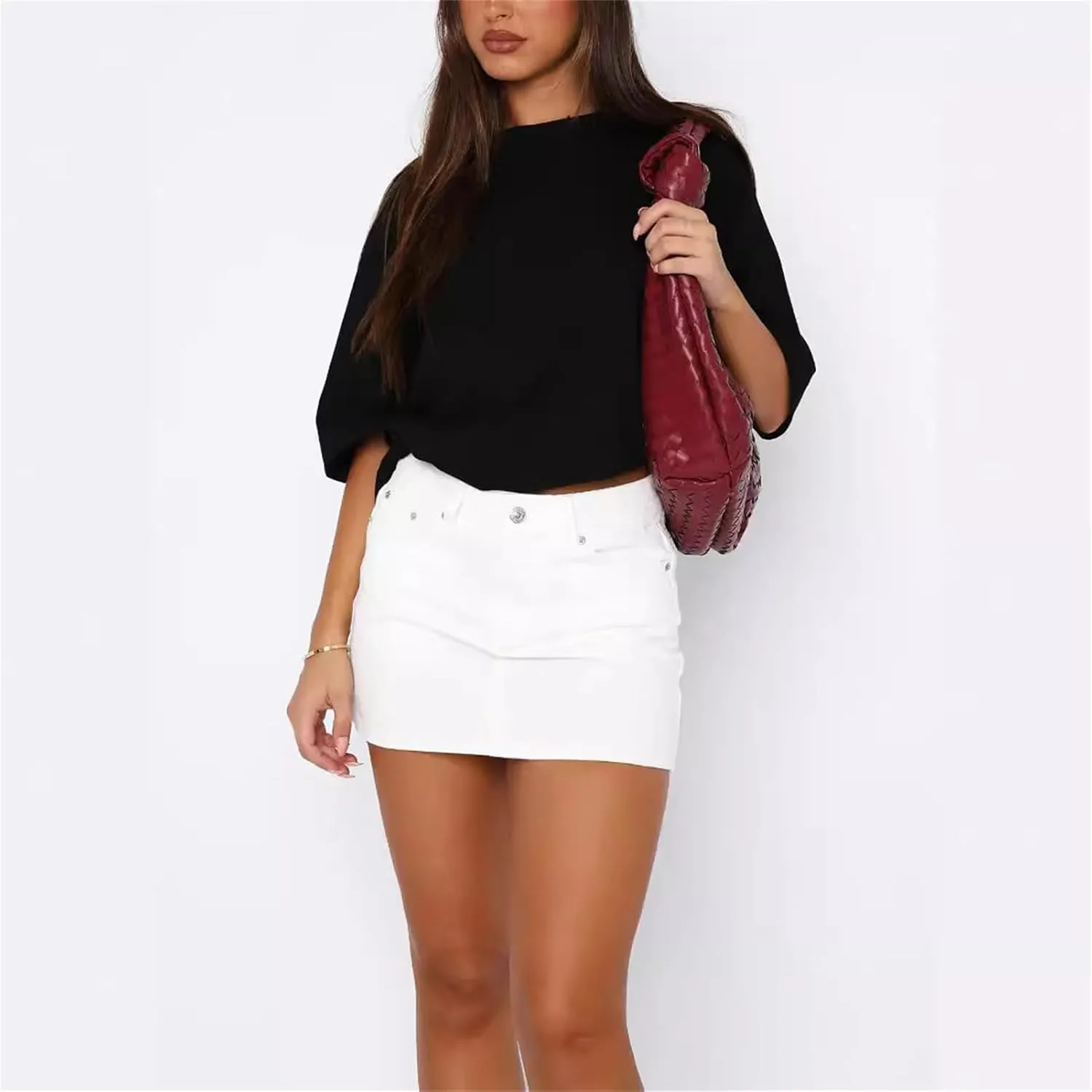 BloomySkorts Skorts Jean Skorts, High Waisted Casual Stretchy Denim Skirt Casual Summer Trendy Mini Jean Skirt