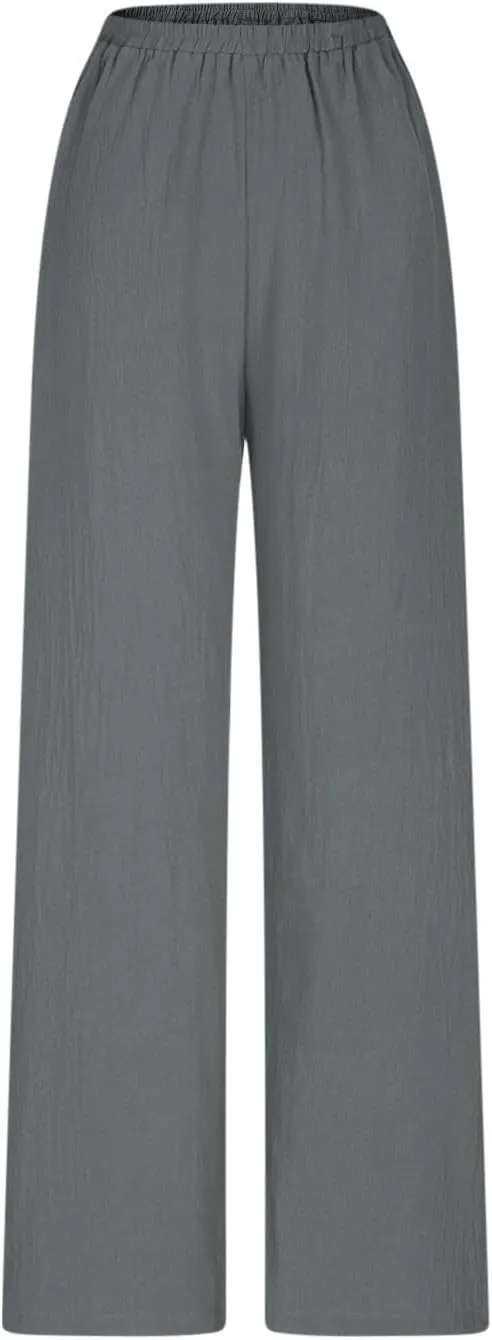 Boho Pants for Women 2025 Summer Wide Leg Linen Pants High Waist Floral Casual Loose Palazzo Trousers with Pockets