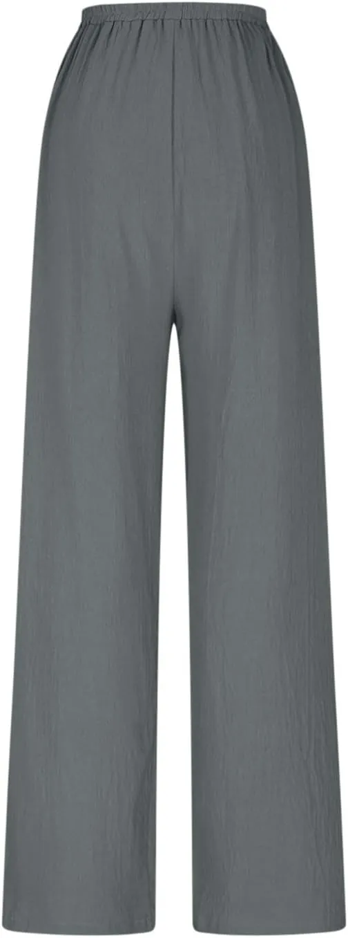 Boho Pants for Women 2025 Summer Wide Leg Linen Pants High Waist Floral Casual Loose Palazzo Trousers with Pockets