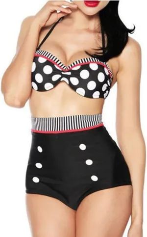 Boolavard Women Vintage 50s Pinup Girl Rockabilly High Waist Retro Bikini Swimsuit Set