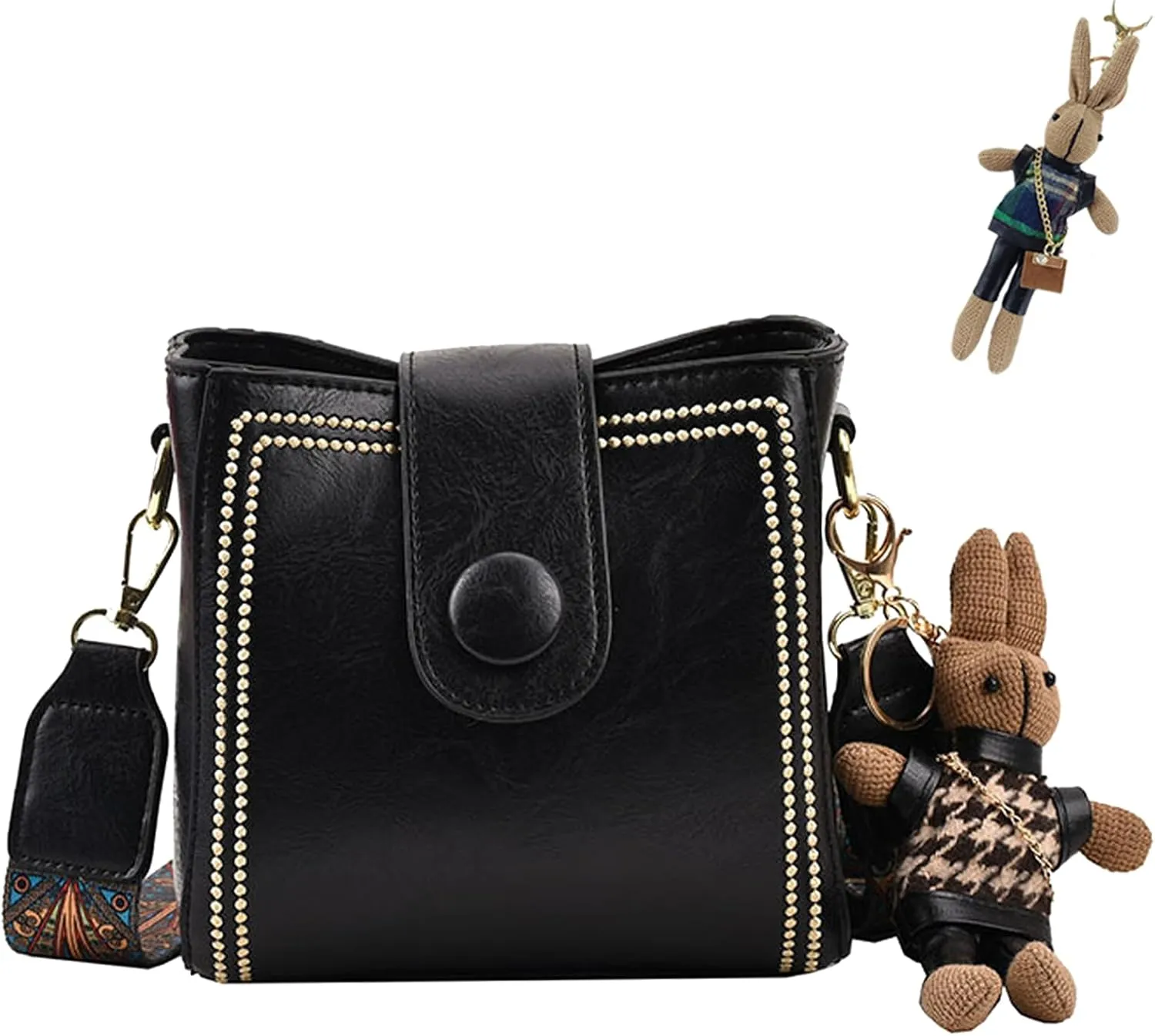 Bootara Bucket Bag, Adjustable Wide Shoulder Strap Fashion Bucket Bags, Random Bunny Doll (Two Doll in Total)
