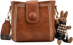 Bootara Bucket Bag, Bootara Women's Vintage Bunny Charm Bucket Bag  Convertible Shoulder Crossbody (Brown)