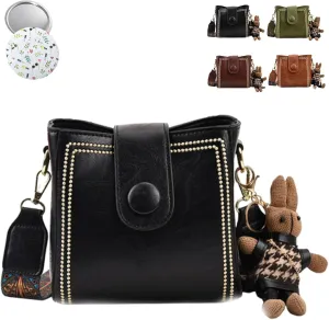 Bootara Bucket Bag, Bootara Women's Vintage Retro Fashion Bunny Charm Bucket Small Bag with Adjustable Wide Shoulder Strap