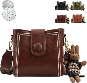 Bootara Bucket Bag, Bootara Women's Vintage Retro Fashion Bunny Charm Bucket Small Bag with Adjustable Wide Shoulder Strap