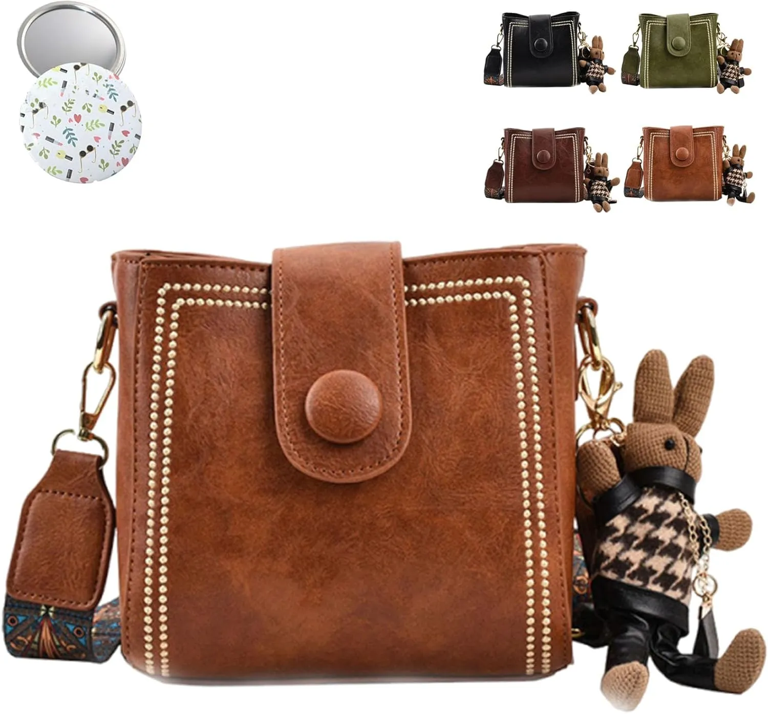 Bootara Bucket Bag, Bootara Women's Vintage Retro Fashion Bunny Charm Bucket Small Bag with Adjustable Wide Shoulder Strap
