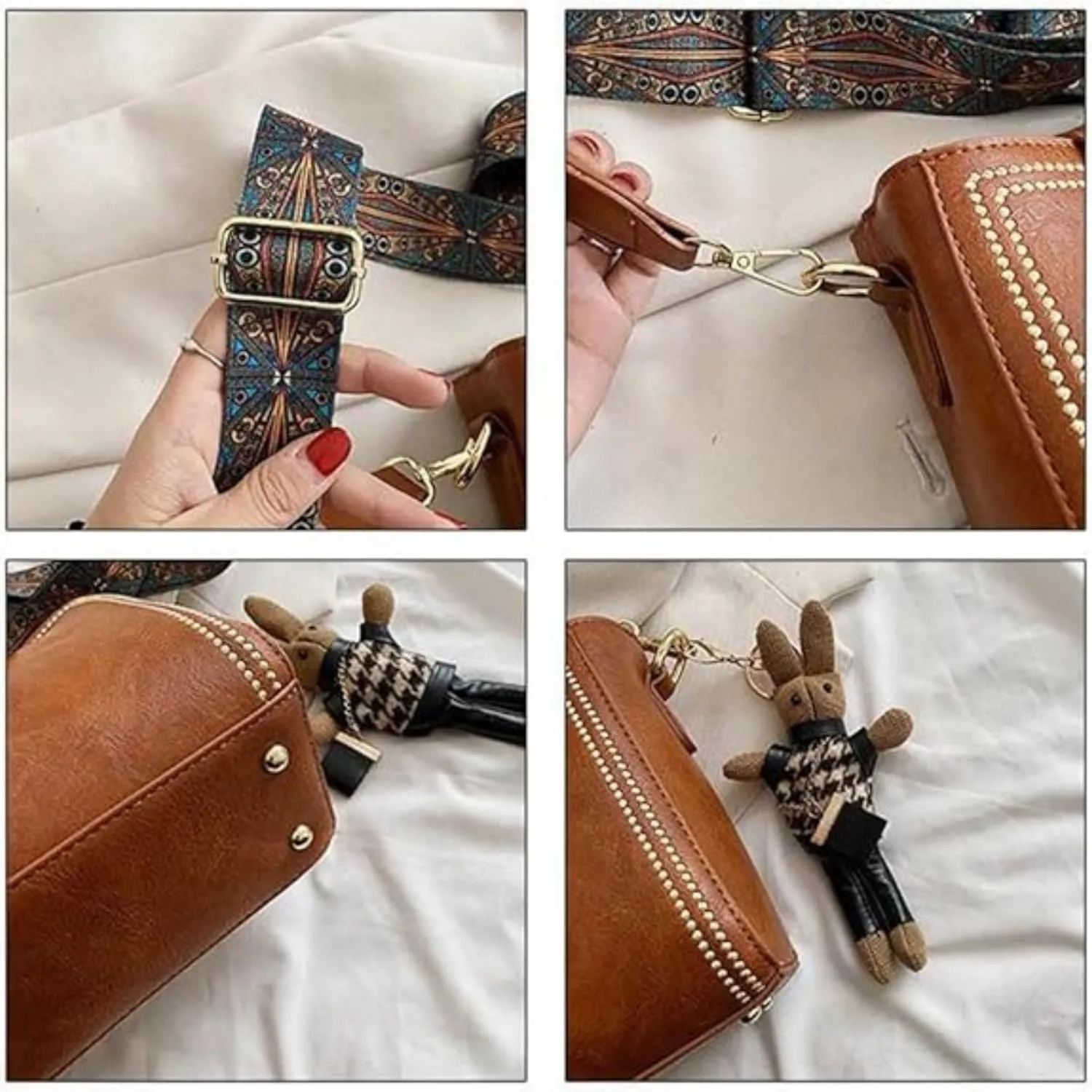 Bootara Bucket Bag with Adjustable Wider Shoulder Strap, Bootara Women's Vintage Bunny Charm Bucket Bag