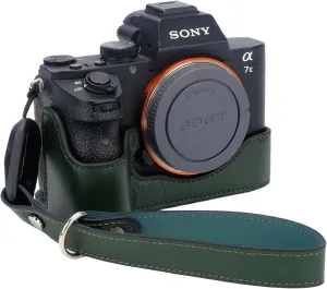 Bowan for Sony a7 III ILCE7M3/B Camera Case,Handmade Genuine Real Leather Half Camera Case Bag Cover for A7 Mark III, A7R III, A9 A7 II, A7R II Camera Bottom Opening Version   Hand Strap (Green)