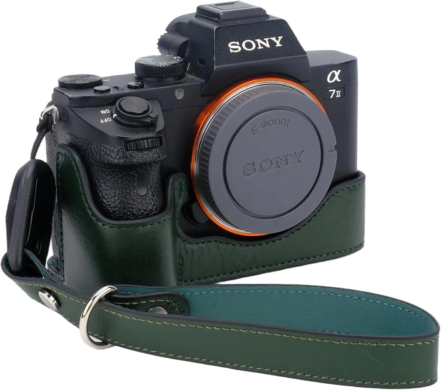 Bowan for Sony a7 III ILCE7M3/B Camera Case,Handmade Genuine Real Leather Half Camera Case Bag Cover for A7 Mark III, A7R III, A9 A7 II, A7R II Camera Bottom Opening Version   Hand Strap (Green)