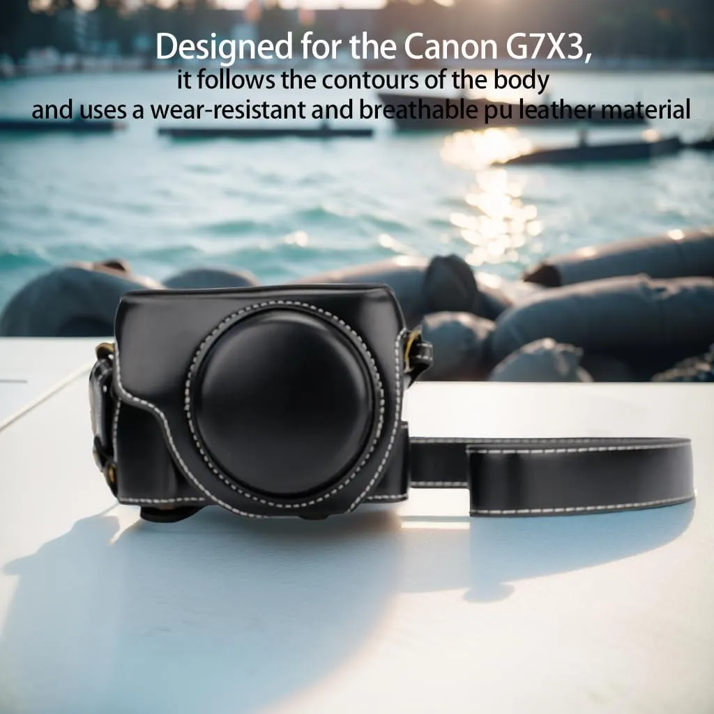 Bowan G7X Mark II, G7X Mark III Camera Case - Vintage PU Leather Camera Case for Sony G7X Mark II, G7X Mark III DSLR Camera Protective Leather Camera Case Bag with Camera Shoulder Strap (black)