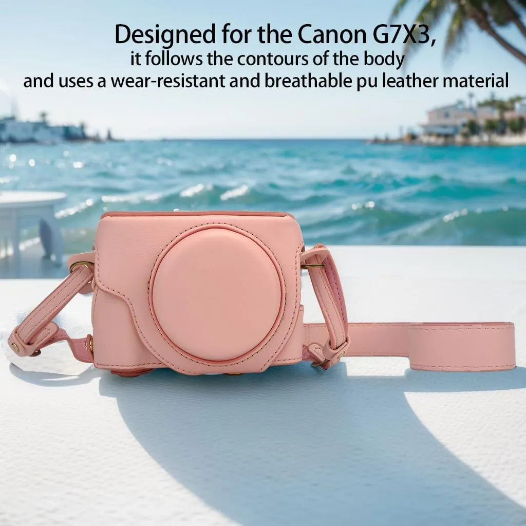 Bowan G7X Mark II, G7X Mark III Camera Case - Vintage PU Leather Camera Case for Sony G7X Mark II, G7X Mark III DSLR Camera Protective Leather Camera Case Bag with Camera Shoulder Strap (pink)