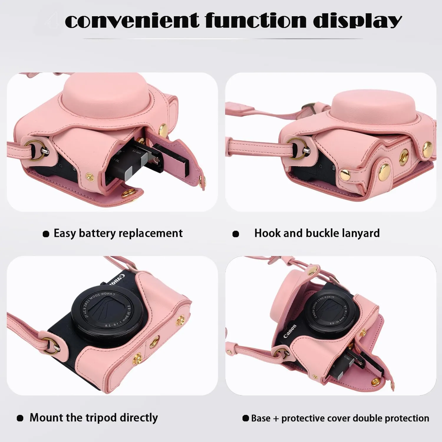 Bowan G7X Mark II, G7X Mark III Camera Case - Vintage PU Leather Camera Case for Sony G7X Mark II, G7X Mark III DSLR Camera Protective Leather Camera Case Bag with Camera Shoulder Strap (pink)