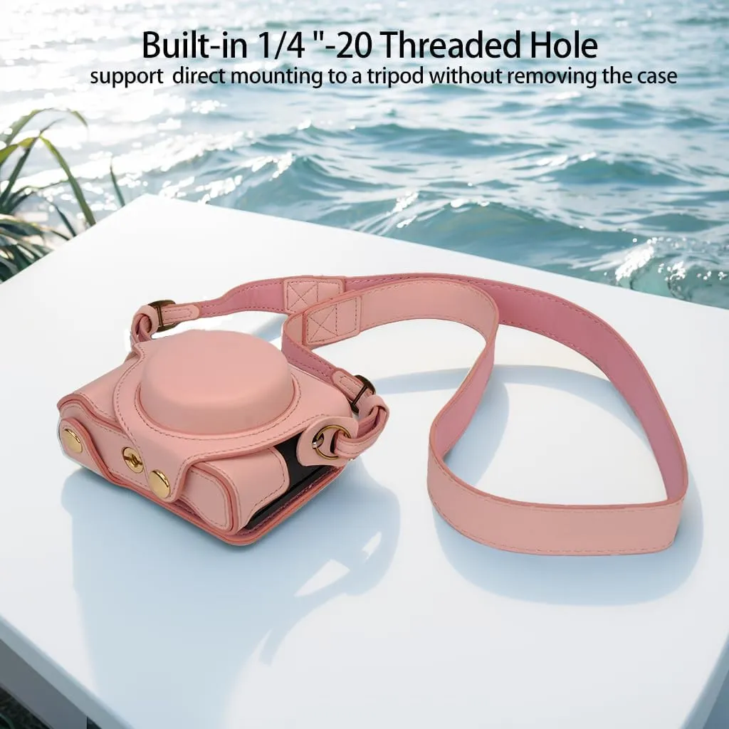 Bowan G7X Mark II, G7X Mark III Camera Case - Vintage PU Leather Camera Case for Sony G7X Mark II, G7X Mark III DSLR Camera Protective Leather Camera Case Bag with Camera Shoulder Strap (pink)