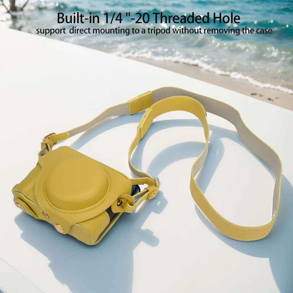Bowan G7X Mark II, G7X Mark III Camera Case - Vintage PU Leather Camera Case for Sony G7X Mark II, G7X Mark III DSLR Camera Protective Leather Camera Case Bag with Camera Shoulder Strap (yellow)