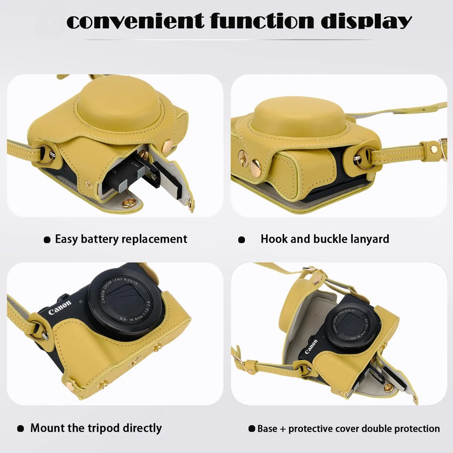 Bowan G7X Mark II, G7X Mark III Camera Case - Vintage PU Leather Camera Case for Sony G7X Mark II, G7X Mark III DSLR Camera Protective Leather Camera Case Bag with Camera Shoulder Strap (yellow)