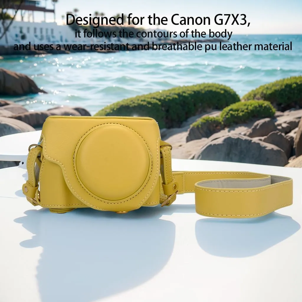 Bowan G7X Mark II, G7X Mark III Camera Case - Vintage PU Leather Camera Case for Sony G7X Mark II, G7X Mark III DSLR Camera Protective Leather Camera Case Bag with Camera Shoulder Strap (yellow)
