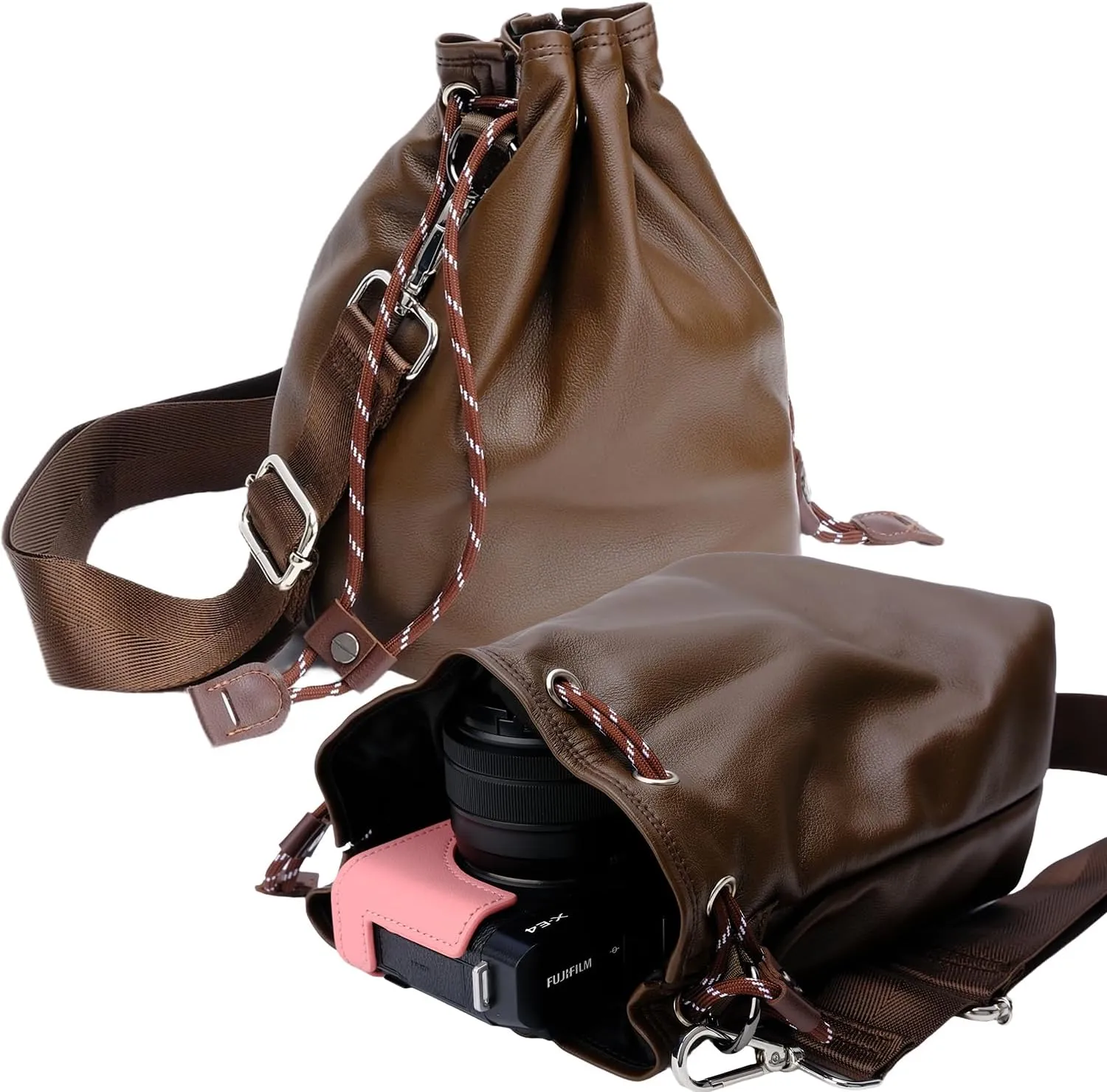 Bowan Small Camera Bag,Camera casing bag,Soft Cute Camera Pouch Handbag compatible with Mirrorless Cameras/Nikon/Canon/Sony/Fuji Camera Case (coffee, Large)