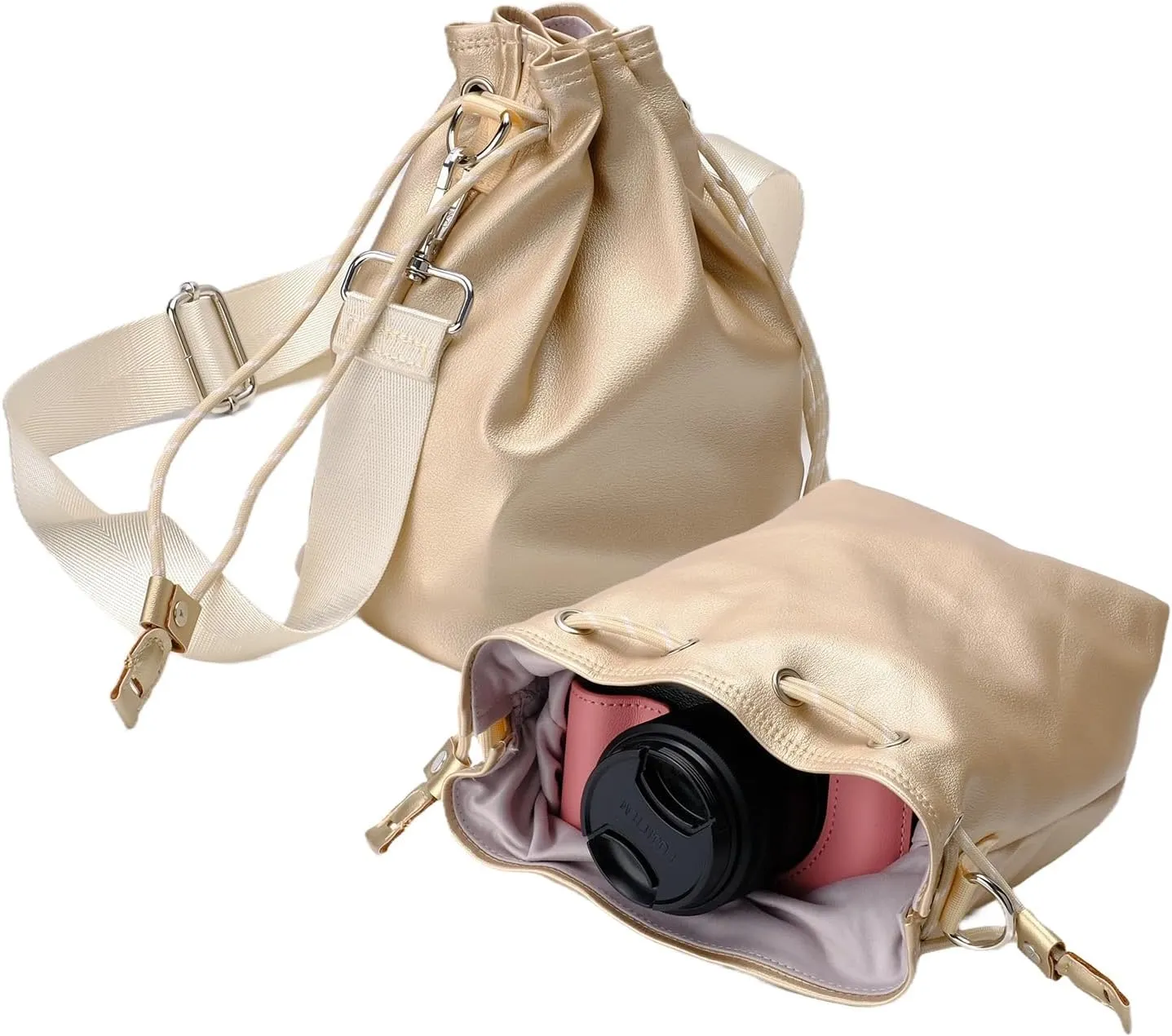 Bowan Small Camera Bag,Camera casing bag,Soft Cute Camera Pouch Handbag compatible with Mirrorless Cameras/Nikon/Canon/Sony/Fuji Camera Case (golden, Medium)