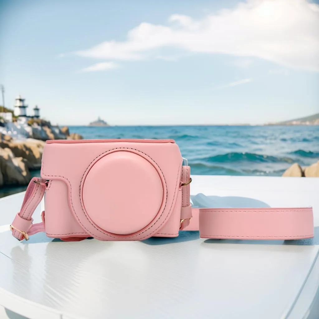 Bowan ZV1 Camera Case - Vintage PU Leather Camera Case for Sony ZV1 ZV-1 DSLR Camera Protective Leather Camera Case Bag with Camera Shoulder Strap (pink)